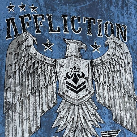 🔥☠️ Y2K AFFLICTION BLK PRM Designer Grunge AOP Graphic Distressed Tee 3XL - EUC - Picture 5 of 14